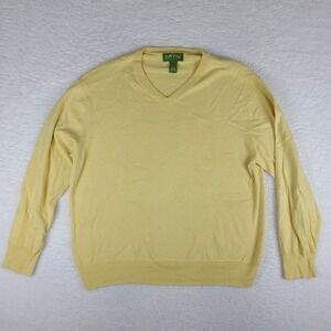 ORVIS Sweater Mens Large Yellow V Neck Sweatshirt‎ Cotton Silk Cashmere *